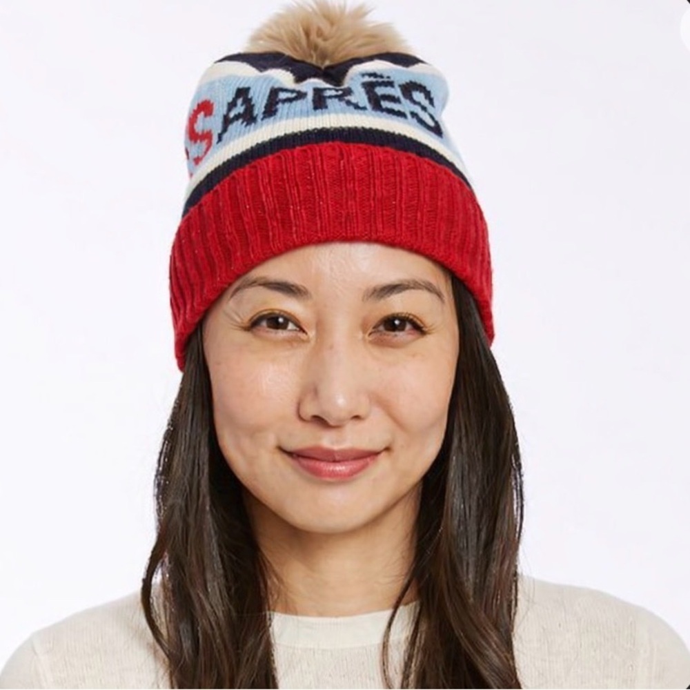 Mark & Graham Adult Red White & Light Blue Après Ski Pom Pom Hat Unisex One Size